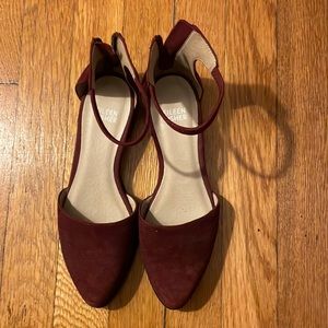 Burgundy Suede Ankle Strap Zip Sandals